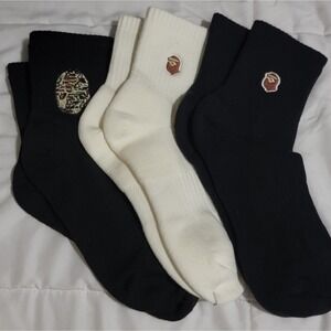 BAPE A Bathing Ape Socks Men's Black White Ape Head Logo Crew Socks Set